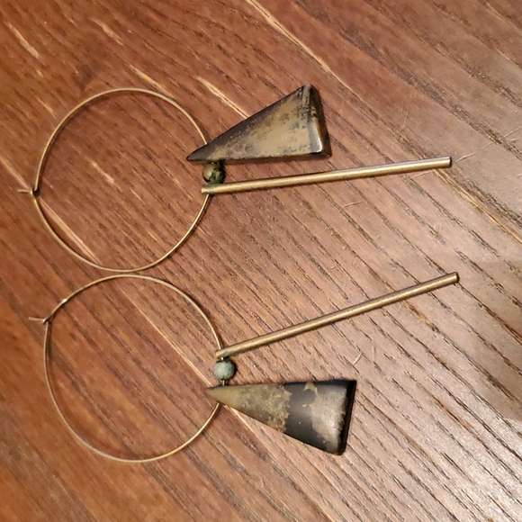 Bronze, Turquoise, Amber Hoop Earrings from The Mad Bohemian - Picture 2 of 3